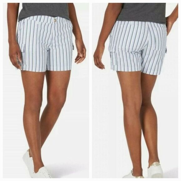 🔺️Lee Blue & White Striped Mid-Rise Cargo Shorts Size 10 - Picture 1 of 11